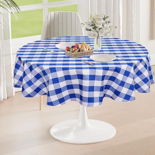 DWCN Karierte Tischdecke Rund 140cm Tischdecke Outdoor Tischdecke Abwaschbar Wetterfest Fleckschutz Wasserdicht Tischdecke für Draußen Picknick Esszimmer Garten Party Hochzeiten, Blau und Weiß von DWCN