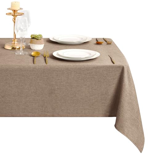 DWCN Khaki Tischdecke Leinenoptik Abwaschbar Tischwäsche Wasserabweisend Tischtuch für Esszimmer, Garten, Party, Hochzeiten oder Haushalt,135x160cm von DWCN