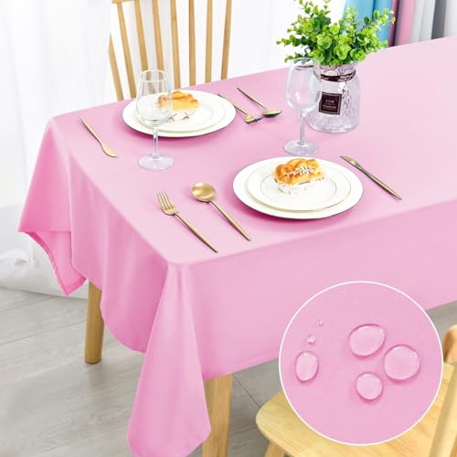 DWCN Rosa Tischdecke 130x220cm Fleckschutz Abwaschbar Tischwäsche Wasserdicht Tischtuch für Esszimmer, Garten, Party, Hochzeiten oder Haushalt von DWCN