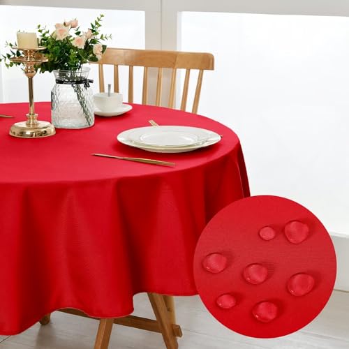 DWCN Rot Tischdecke,Rund 140cm,Fleckschutz Abwaschbar Tischwäsche Wasserdicht Tischtuch für Esszimmer,Garten,Party,Hochzeiten oder Haushal von DWCN