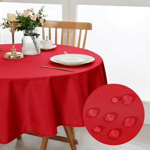 DWCN Rot Tischdecke,Rund 160cm,Fleckschutz Abwaschbar Tischwäsche Wasserdicht Tischtuch für Esszimmer,Garten,Party,Hochzeiten oder Haushal von DWCN