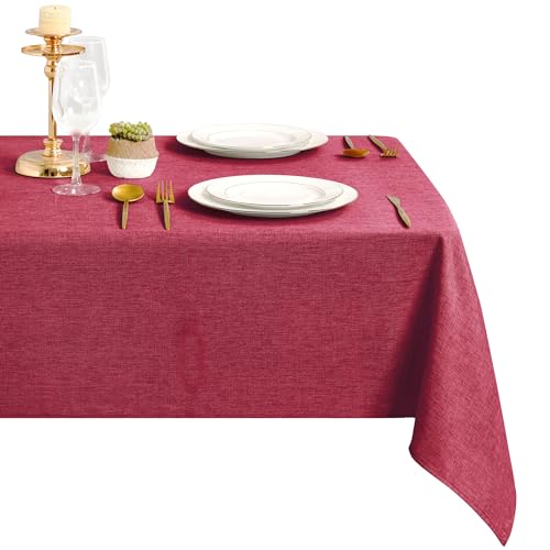 DWCN Rot Tischdecke Leinenoptik Abwaschbar Tischwäsche Wasserabweisend Tischtuch für Esszimmer, Garten, Party, Hochzeiten oder Haushalt,135x160cm von DWCN