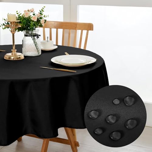 DWCN Schwarz Tischdecke Rund 140cm,Fleckschutz Abwaschbar Tischwäsche Wasserdicht Tischtuch für Esszimmer,Garten,Party,Hochzeiten oder Haushal DWCN Schwarz Tischdecke Rund 140cm,Fleckschutz Abwaschbar Tischwäsche Wasserdicht Tischtuch für Esszimmer,Garten,Party,Hochzeiten oder Haushal von DWCN