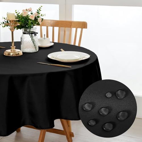 DWCN Schwarz Tischdecke,Rund 180cm,Fleckschutz Abwaschbar Tischwäsche Wasserdicht Tischtuch für Esszimmer,Garten,Party,Hochzeiten oder Haushal von DWCN