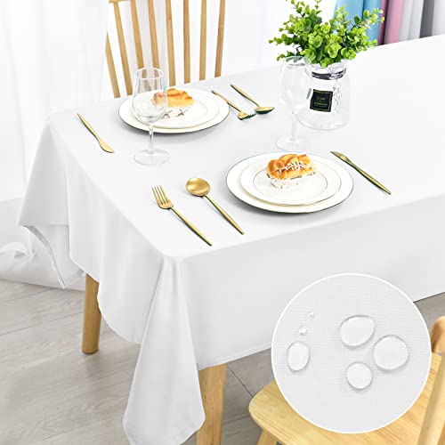 DWCN Weiß Tischdecke Fleckschutz Abwaschbar Tischwäsche Wasserdicht Tischtuch für Esszimmer, Garten, Party, Hochzeiten oder Haushalt,130x260cm von DWCN