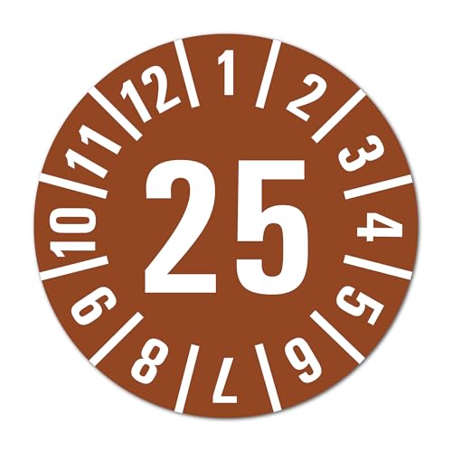 Jahresprüfplaketten 2025, ⌀ 25 mm, Farbe orange, 16 Stück pro Bogen Jahresprüfplaketten 2025, ⌀ 25 mm, Farbe orange, 16 Stück pro Bogen von DWH