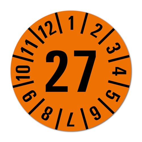 Jahresprüfplaketten 2027, ⌀ 25 mm, Farbe orange, 16 Stück pro Bogen Jahresprüfplaketten 2027, ⌀ 25 mm, Farbe orange, 16 Stück pro Bogen von DWH