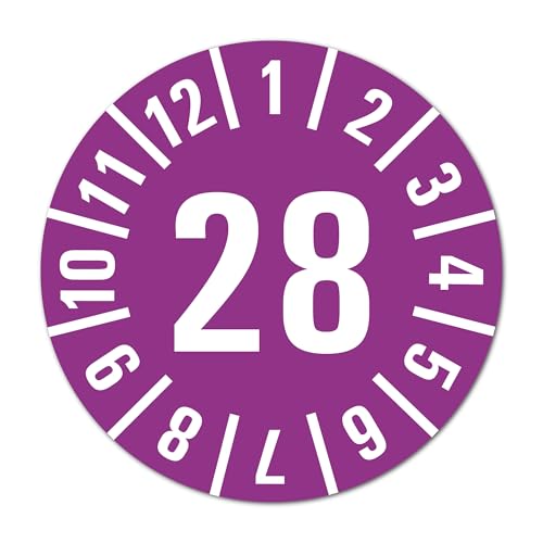 Jahresprüfplaketten 2028, ⌀ 30 mm, Farbe violett, 16 Stück pro Bogen von DWH