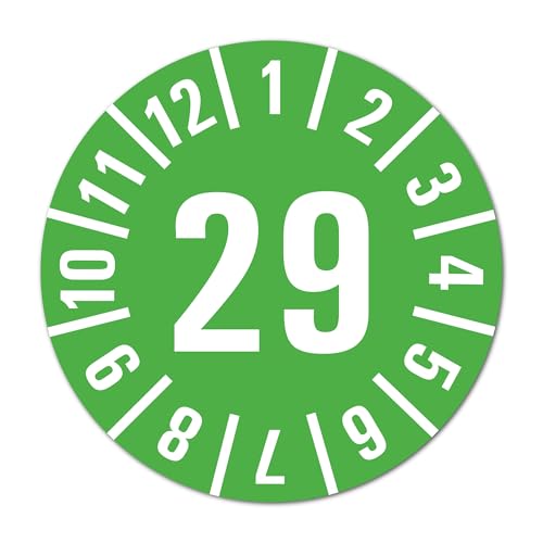 Jahresprüfplaketten 2029, ⌀ 30 mm, Farbe grün, 16 Stück pro Bogen Jahresprüfplaketten 2029, ⌀ 30 mm, Farbe grün, 16 Stück pro Bogen von DWH