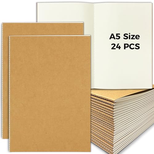 DWIYITTN Notizbuch A5 Blanko, 24 Stück Kraft Cover Notizblock Skizzenbuch Set 30 leere Blatt Notizhefte Unliniert Heft für Kinder Schüler Büro Schule Geschenk - Braun DWIYITTN Notizbuch A5 Blanko, 24 Stück Kraft Cover Notizblock Skizzenbuch Set 30 leere Blatt Notizhefte Unliniert Heft für Kinder Schüler Büro Schule Geschenk - Braun von DWIYITTN