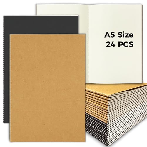 DWIYITTN Notizbuch A5 Blanko, 24 Stück Kraft Cover Notizblock Skizzenbuch Set 30 leere Blatt Notizhefte Unliniert Heft für Kinder Schüler Büro Schule Geschenk - Schwarz und Braun DWIYITTN Notizbuch A5 Blanko, 24 Stück Kraft Cover Notizblock Skizzenbuch Set 30 leere Blatt Notizhefte Unliniert Heft für Kinder Schüler Büro Schule Geschenk - Schwarz und Braun von DWIYITTN