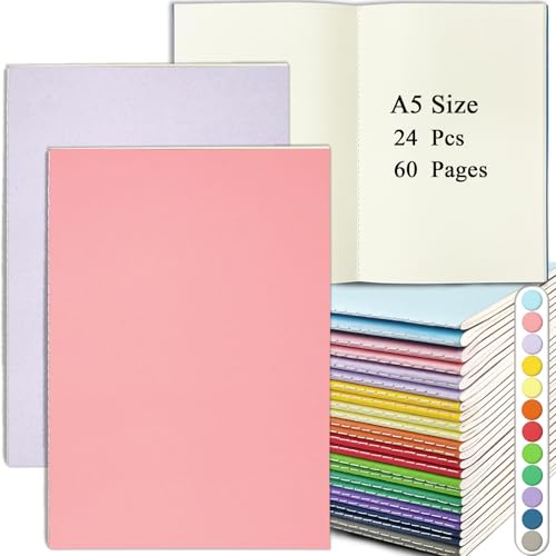 DWIYITTN Notizbuch A5 Blanko, 24 Stück Kraft Cover Notizblock Skizzenbuch Set 30 leere Blatt Notizhefte Unliniert Heft für Kinder Schüler Büro Schule Geschenk - 12 Farben von DWIYITTN