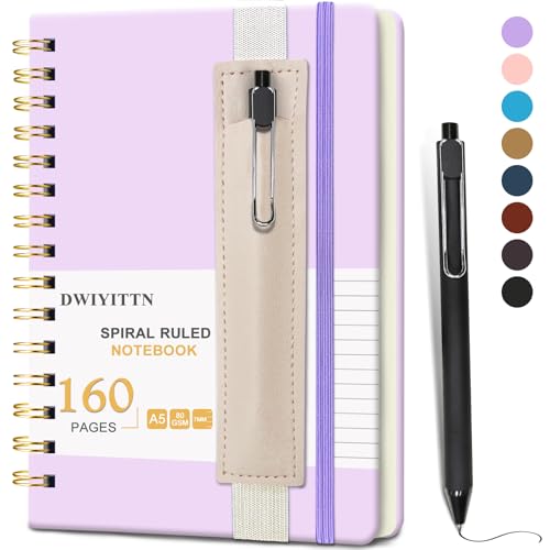 DWIYITTN Notizbuch A5 Liniert, Hardcover Spiralbindung 80 Blatt /160 Seiten Notizbuch mit Stift & Kunstleder-Stifthalter Collegeblock Notizblock für Arbeit Büro Schule 14,5 x 21cm 80 g/m² -Lavendel von DWIYITTN