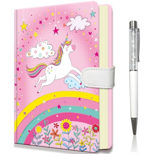 DWIYITTN kinder Notizbuch mit Stift, klein Einhorn Tagebuch Mädchen 19x13,5cm Hardcover Liniert Notizblock mit Stift und Magnetverschluss Notizbücher set Geschenke für Schul, 96 Blatt 80 g/m² von DWIYITTN
