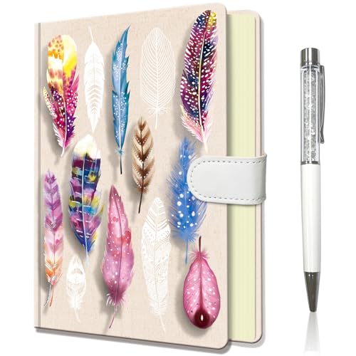 DWIYITTN kinder Notizbuch mit Stift, klein Feder Tagebuch Mädchen 19x13,5cm Hardcover Liniert Notizblock mit Stift und Magnetverschluss Notizbücher set Geschenke für Schul, 96 Blatt 80 g/m² von DWIYITTN