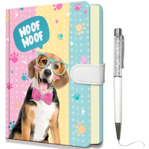 DWIYITTN kinder Notizbuch mit Stift, klein Hund Tagebuch Mädchen 19x13,5cm Hardcover Liniert Notizblock mit Stift und Magnetverschluss Notizbücher set Geschenke für Schul, 96 Blatt 80 g/m² von DWIYITTN
