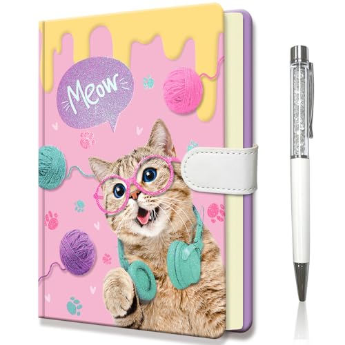 DWIYITTN kinder Notizbuch mit Stift, klein Katze Tagebuch Mädchen 19x13,5cm Hardcover Liniert Notizblock mit Stift und Magnetverschluss Notizbücher set Geschenke für Schul, 96 Blatt 80 g/m² von DWIYITTN