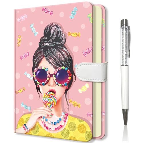 DWIYITTN kinder Notizbuch mit Stift, klein Lutscher Tagebuch Mädchen 19x13,5cm Hardcover Liniert Notizblock mit Stift und Magnetverschluss Notizbücher set Geschenke für Schul, 96 Blatt 80 g/m² von DWIYITTN