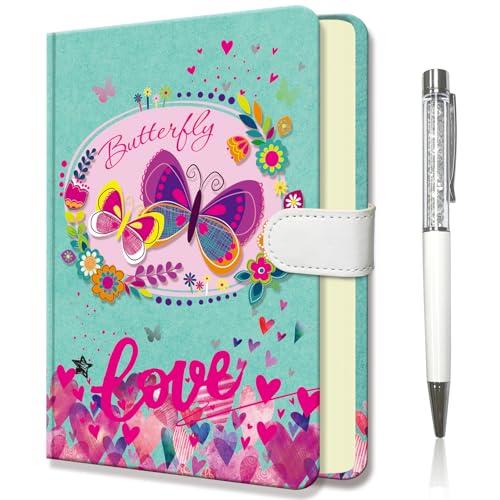 DWIYITTN kinder Notizbuch mit Stift, klein Schmetterling Tagebuch Mädchen 19x13,5cm Hardcover Liniert Notizblock mit Stift und Magnetverschluss Notizbücher set Geschenke für Schul, 96 Blatt 80 g/m² von DWIYITTN