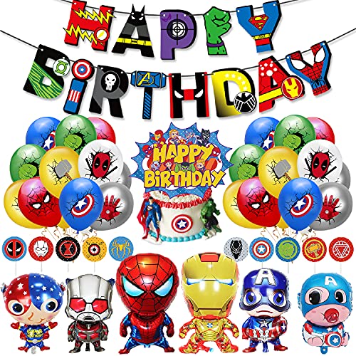 Superhelden-Partyzubehör, Avengers-Party-Dekoration, Superhelden-Banner, Superhelden-Luftballons, Kuchenaufsätze, 6 Stück große Avengers-Folienballons für Kinder/Jungen, Themen-Partyzubehör von DWTECH
