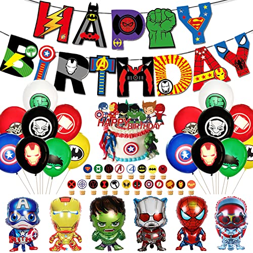 Superhelden Partyzubehör, Avengers Party Dekoration,16 Stück Luftballons,6 Stück große Folienballons,1 Stück Happy Birthday Banner für Kinder Superhelden Geburtstag Party Dekoration von DWTECH