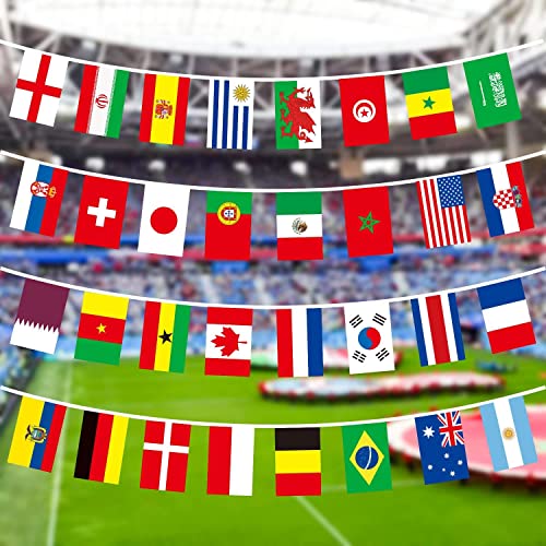 DWTECH World Cup 2022 Dekorations,12m Fußball WM 2022 Flaggenkette,32 Länder Fahnenkette Wimpelkette Flaggen Girlande Banner WM Party Deko für Bar Schule Büros Häuser Fanclub von DWTECH