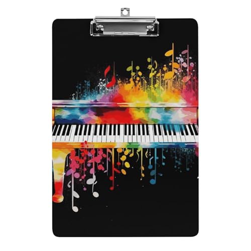 Buntes Klemmbrett für Klaviertastatur, Musiknoten, Acryl, niedlich, modisch, dekorativ, 31,8 x 21,6 cm, Standard-A4-Größe, Acryl-Clip für Klassenzimmer, Lehrer, Bürobedarf von DWTJKMS
