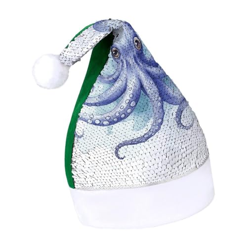 DWTJKMS Blaue kleine Oktopus-Weihnachtsmannmütze, klassische Fell-Weihnachtsmütze, dicke Weihnachtsmütze mit Pailletten, lustige Urlaubs-Wintermütze DWTJKMS Blaue kleine Oktopus-Weihnachtsmannmütze, klassische Fell-Weihnachtsmütze, dicke Weihnachtsmütze mit Pailletten, lustige Urlaubs-Wintermütze von DWTJKMS