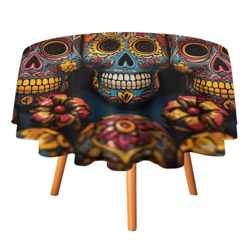 DWTJKMS Bunte runde Tischdecke mit Totenkopf-Motiv, für Picknick, Dinner-Party, Dekoration, Sommer, Herbst, Outdoor, Kreisabdeckung, 152,4 x 152,4 cm, für Hochzeit, Geburtstag, Terrasse, Party DWTJKMS Bunte runde Tischdecke mit Totenkopf-Motiv, für Picknick, Dinner-Party, Dekoration, Sommer, Herbst, Outdoor, Kreisabdeckung, 152,4 x 152,4 cm, für Hochzeit, Geburtstag, Terrasse, Party von DWTJKMS