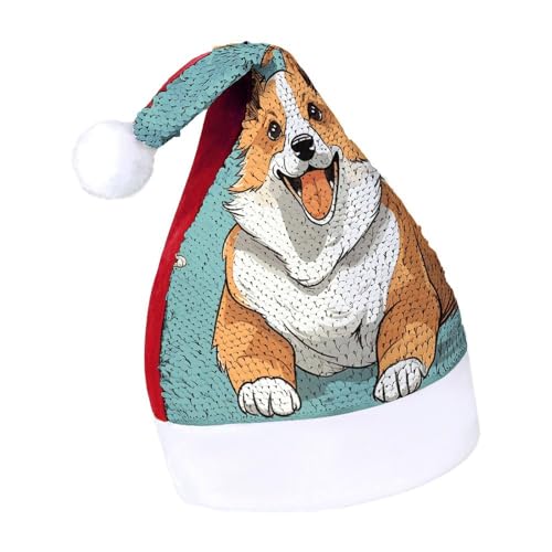 DWTJKMS Corgi Weihnachtsmütze mit süßem Hund, klassischer Pelz, Weihnachtsmütze, dick, mit Pailletten, lustige Wintermütze DWTJKMS Corgi Weihnachtsmütze mit süßem Hund, klassischer Pelz, Weihnachtsmütze, dick, mit Pailletten, lustige Wintermütze von DWTJKMS