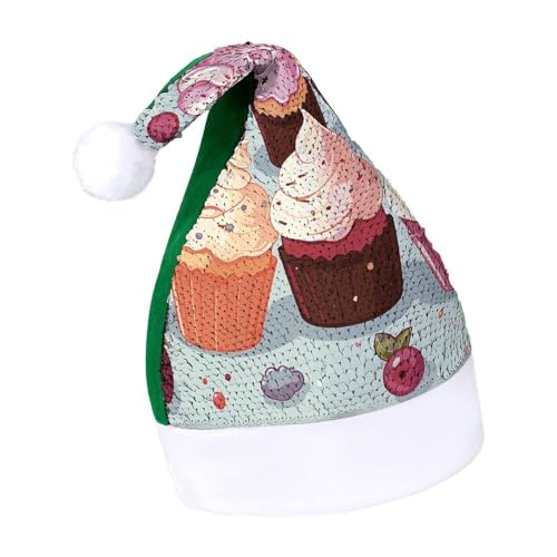 DWTJKMS Delicious Cupcakes Weihnachtsmannmütze, klassische Fell-Weihnachtsmütze, dicke Weihnachtsmütze mit Pailletten, lustige Wintermütze DWTJKMS Delicious Cupcakes Weihnachtsmannmütze, klassische Fell-Weihnachtsmütze, dicke Weihnachtsmütze mit Pailletten, lustige Wintermütze von DWTJKMS
