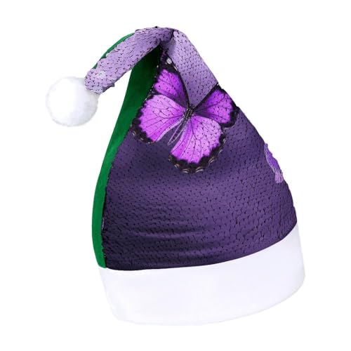 DWTJKMS Lila Schmetterling Weihnachtsmannmütze Klassische Pelz Weihnachtsmütze Dicke Xmas Party Hut mit Pailletten Lustige Urlaub Winter Cap DWTJKMS Lila Schmetterling Weihnachtsmannmütze Klassische Pelz Weihnachtsmütze Dicke Xmas Party Hut mit Pailletten Lustige Urlaub Winter Cap von DWTJKMS