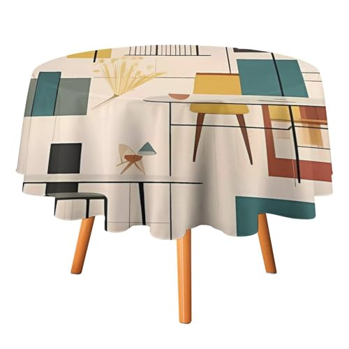 DWTJKMS Moderne runde Tischdecke aus der Mitte des Jahrhunderts, Picknick, Dinner-Party, Dekoration, Tischdecken, Sommer, Herbst, Outdoor, Kreisabdeckung, 152,4 x 152,4 cm, für Hochzeit, Geburtstag DWTJKMS Moderne runde Tischdecke aus der Mitte des Jahrhunderts, Picknick, Dinner-Party, Dekoration, Tischdecken, Sommer, Herbst, Outdoor, Kreisabdeckung, 152,4 x 152,4 cm, für Hochzeit, Geburtstag von DWTJKMS