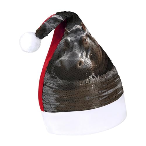 DWTJKMS Nilpferd-Weihnachtsmannmütze, klassische Fell-Weihnachtsmütze, dick, mit Pailletten, lustige Wintermütze DWTJKMS Nilpferd-Weihnachtsmannmütze, klassische Fell-Weihnachtsmütze, dick, mit Pailletten, lustige Wintermütze von DWTJKMS