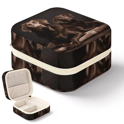 DWTJKMS Reise-Schmuckkästchen, brauner Labrador Retriever, Mini-Schmuckhalter, Organizer, Box, multifunktionale Schmuckschatulle für Ringe, Ohrringe, Halsketten, Armreifen, Geschenke für Frauen von DWTJKMS