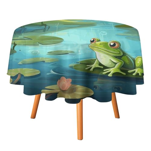 DWTJKMS Runde Tischdecke, Frosch im Teich, Picknick, Abendessen, Party, Dekoration, Sommer, Herbst, Outdoor, Kreisabdeckung, 127 x 127 cm, für Hochzeit, Geburtstag, Terrasse, Party DWTJKMS Runde Tischdecke, Frosch im Teich, Picknick, Abendessen, Party, Dekoration, Sommer, Herbst, Outdoor, Kreisabdeckung, 127 x 127 cm, für Hochzeit, Geburtstag, Terrasse, Party von DWTJKMS