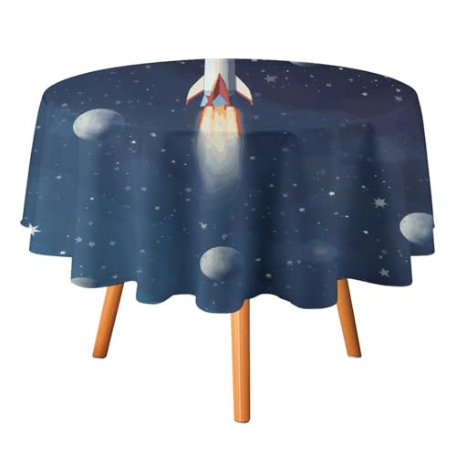 DWTJKMS Runde Tischdecke, Motiv: Rakete im Weltraum, für Picknick, Dinner-Party, Dekoration, Sommer, Herbst, Outdoor, Kreisabdeckung, 177,8 x 177,8 cm, für Hochzeit, Geburtstag, Terrasse, Party DWTJKMS Runde Tischdecke, Motiv: Rakete im Weltraum, für Picknick, Dinner-Party, Dekoration, Sommer, Herbst, Outdoor, Kreisabdeckung, 177,8 x 177,8 cm, für Hochzeit, Geburtstag, Terrasse, Party von DWTJKMS