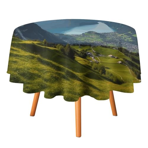 DWTJKMS Runde Tischdecke, Motiv: Schweizer Alpen, Picknick, Dinner-Party, Dekoration, Tischdecken, Sommer, Herbst, Outdoor, Kreisabdeckung, 91,4 x 91,4 cm, für Hochzeit, Geburtstag, Terrasse, Party DWTJKMS Runde Tischdecke, Motiv: Schweizer Alpen, Picknick, Dinner-Party, Dekoration, Tischdecken, Sommer, Herbst, Outdoor, Kreisabdeckung, 91,4 x 91,4 cm, für Hochzeit, Geburtstag, Terrasse, Party von DWTJKMS