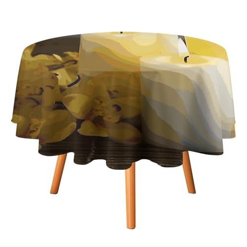DWTJKMS Runde Tischdecke, Motiv: gelber Schmetterling mit weißen Kerzen, für Picknick, Dinner-Party, Dekoration, Sommer, Herbst, Outdoor, Kreisabdeckung, 177,8 x 177,8 cm, für Hochzeit, Geburtstag DWTJKMS Runde Tischdecke, Motiv: gelber Schmetterling mit weißen Kerzen, für Picknick, Dinner-Party, Dekoration, Sommer, Herbst, Outdoor, Kreisabdeckung, 177,8 x 177,8 cm, für Hochzeit, Geburtstag von DWTJKMS