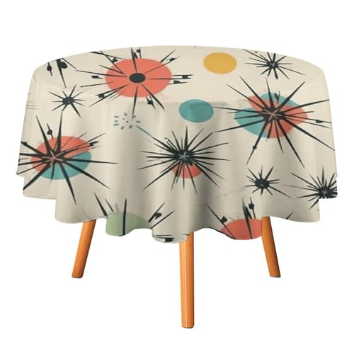 DWTJKMS Runde Tischdecke mit Atomsternen, Retro-Muster, für Picknick, Dinner-Party, Dekoration, Sommer, Herbst, Outdoor, Kreis, 178 x 177,8 cm, für Hochzeit, Geburtstag, Terrasse, Party DWTJKMS Runde Tischdecke mit Atomsternen, Retro-Muster, für Picknick, Dinner-Party, Dekoration, Sommer, Herbst, Outdoor, Kreis, 178 x 177,8 cm, für Hochzeit, Geburtstag, Terrasse, Party von DWTJKMS