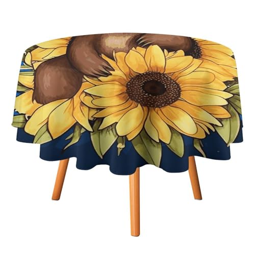 DWTJKMS Runde Tischdecke mit Cartoon-Faultier auf Sonnenblume, Picknick, Abendessen, Party, Dekoration, Tischdecken, Sommer, Herbst, Outdoor, Kreisabdeckung, 127 x 127 cm, für Hochzeit, Geburtstag DWTJKMS Runde Tischdecke mit Cartoon-Faultier auf Sonnenblume, Picknick, Abendessen, Party, Dekoration, Tischdecken, Sommer, Herbst, Outdoor, Kreisabdeckung, 127 x 127 cm, für Hochzeit, Geburtstag von DWTJKMS