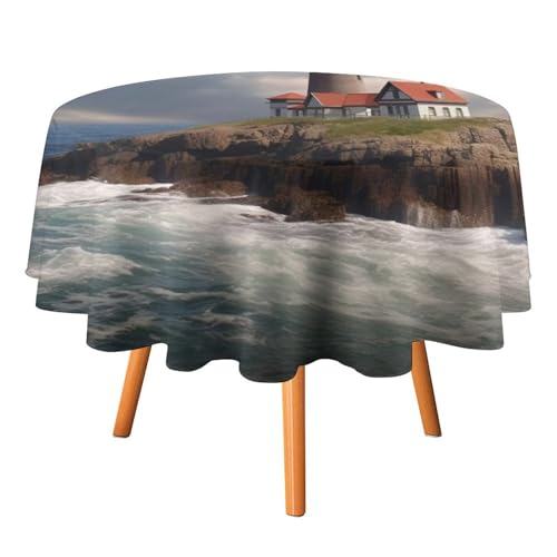 DWTJKMS Runde Tischdecke mit Leuchtturm, für Picknick, Dinner-Party, Dekoration, Sommer, Herbst, Outdoor, Kreisabdeckung, 127 x 127 cm, für Hochzeit, Geburtstag, Terrasse, Party DWTJKMS Runde Tischdecke mit Leuchtturm, für Picknick, Dinner-Party, Dekoration, Sommer, Herbst, Outdoor, Kreisabdeckung, 127 x 127 cm, für Hochzeit, Geburtstag, Terrasse, Party von DWTJKMS