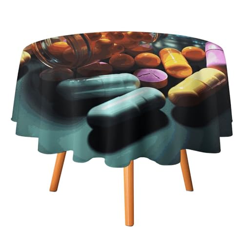 DWTJKMS Runde Tischdecke mit Medikamentenpillen, Picknick, Dinner-Party, Dekoration, Tischdecken, Sommer, Herbst, Outdoor, Kreis, Abdeckung, 127 x 127 cm, für Hochzeit, Geburtstag, Terrasse, Party DWTJKMS Runde Tischdecke mit Medikamentenpillen, Picknick, Dinner-Party, Dekoration, Tischdecken, Sommer, Herbst, Outdoor, Kreis, Abdeckung, 127 x 127 cm, für Hochzeit, Geburtstag, Terrasse, Party von DWTJKMS