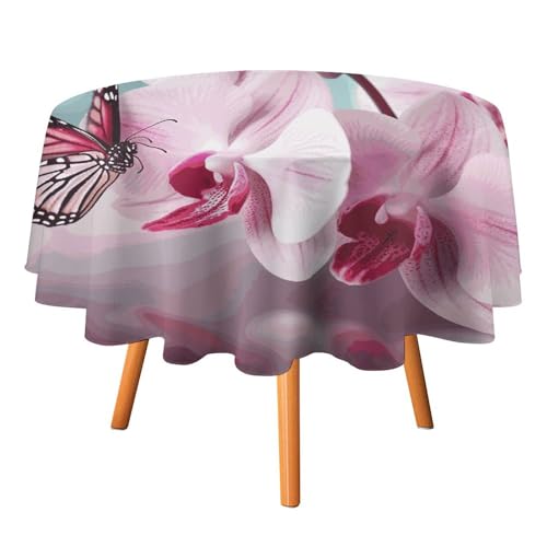 DWTJKMS Runde Tischdecke mit Orchideen-Blumen- und Schmetterlings-Motiv, für Picknick, Dinner-Party, Dekoration, Sommer, Herbst, Outdoor, Kreisabdeckung, 178 x 177,8 cm, für Hochzeit, Geburtstag DWTJKMS Runde Tischdecke mit Orchideen-Blumen- und Schmetterlings-Motiv, für Picknick, Dinner-Party, Dekoration, Sommer, Herbst, Outdoor, Kreisabdeckung, 178 x 177,8 cm, für Hochzeit, Geburtstag von DWTJKMS