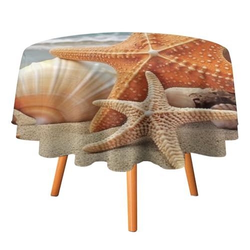 DWTJKMS Runde Tischdecke mit Seestern-Muschelmotiv, für Picknick, Dinner-Party, Dekoration, für Sommer, Herbst, Outdoor, Kreisabdeckung, 127 x 127 cm, für Hochzeit, Geburtstag, Terrasse, Party DWTJKMS Runde Tischdecke mit Seestern-Muschelmotiv, für Picknick, Dinner-Party, Dekoration, für Sommer, Herbst, Outdoor, Kreisabdeckung, 127 x 127 cm, für Hochzeit, Geburtstag, Terrasse, Party von DWTJKMS