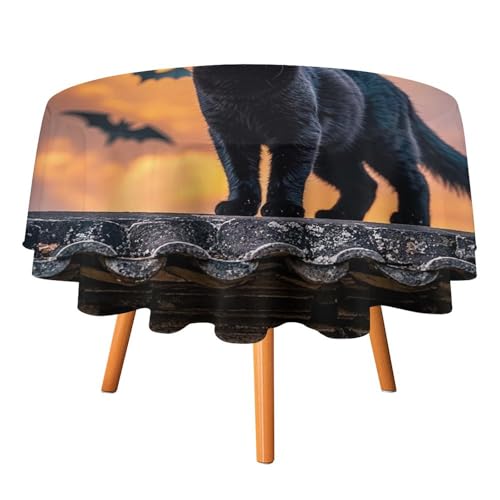 DWTJKMS Runde Tischdecke mit der schwarzen Katze auf dem Dach, für Picknick, Dinner-Party, Dekoration, Sommer, Herbst, Outdoor, kreisförmige Abdeckung, 178 x 177,8 cm, für Hochzeit, Geburtstag DWTJKMS Runde Tischdecke mit der schwarzen Katze auf dem Dach, für Picknick, Dinner-Party, Dekoration, Sommer, Herbst, Outdoor, kreisförmige Abdeckung, 178 x 177,8 cm, für Hochzeit, Geburtstag von DWTJKMS