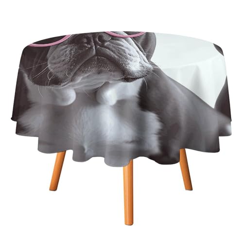 DWTJKMS Runde Tischdecke mit französischer Bulldogge, für Picknick, Dinner-Party, Dekoration, Sommer, Herbst, Outdoor, Kreis, 152,4 x 152,4 cm, für Hochzeit, Geburtstag, Terrasse, Party DWTJKMS Runde Tischdecke mit französischer Bulldogge, für Picknick, Dinner-Party, Dekoration, Sommer, Herbst, Outdoor, Kreis, 152,4 x 152,4 cm, für Hochzeit, Geburtstag, Terrasse, Party von DWTJKMS