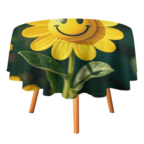 DWTJKMS Runde Tischdecke mit gelbem Smiley-Motiv, für Picknick, Dinner-Party, Dekoration, Sommer, Herbst, Outdoor, Kreis, 127 x 127 cm, für Hochzeit, Geburtstag, Terrasse, Party DWTJKMS Runde Tischdecke mit gelbem Smiley-Motiv, für Picknick, Dinner-Party, Dekoration, Sommer, Herbst, Outdoor, Kreis, 127 x 127 cm, für Hochzeit, Geburtstag, Terrasse, Party von DWTJKMS