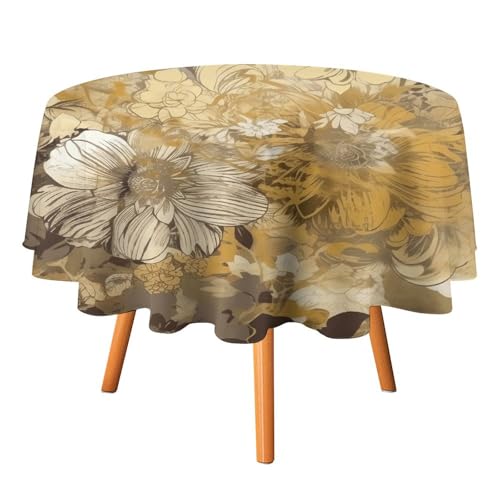 DWTJKMS Runde Tischdecke mit goldenen und beigefarbenen Blumen, für Picknick, Dinner-Party, Dekoration, für Sommer, Herbst, Outdoor, Kreisabdeckung, 152,4 x 152,4 cm, für Hochzeit, Geburtstag DWTJKMS Runde Tischdecke mit goldenen und beigefarbenen Blumen, für Picknick, Dinner-Party, Dekoration, für Sommer, Herbst, Outdoor, Kreisabdeckung, 152,4 x 152,4 cm, für Hochzeit, Geburtstag von DWTJKMS