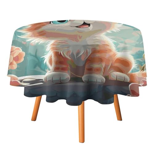 DWTJKMS Runde Tischdecke mit niedlichen Katzen, für Picknick, Dinner-Party, Dekoration, Sommer, Herbst, Outdoor, Kreisabdeckung, 152,4 x 152,4 cm, für Hochzeit, Geburtstag, Terrasse, Party DWTJKMS Runde Tischdecke mit niedlichen Katzen, für Picknick, Dinner-Party, Dekoration, Sommer, Herbst, Outdoor, Kreisabdeckung, 152,4 x 152,4 cm, für Hochzeit, Geburtstag, Terrasse, Party von DWTJKMS